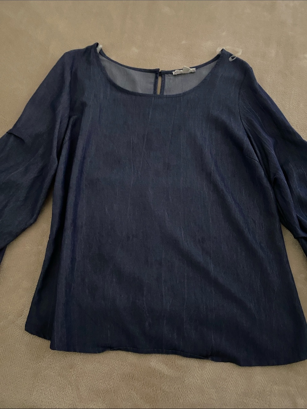 Women’s Navy Long-Sleeve Scoop Neck Blouse